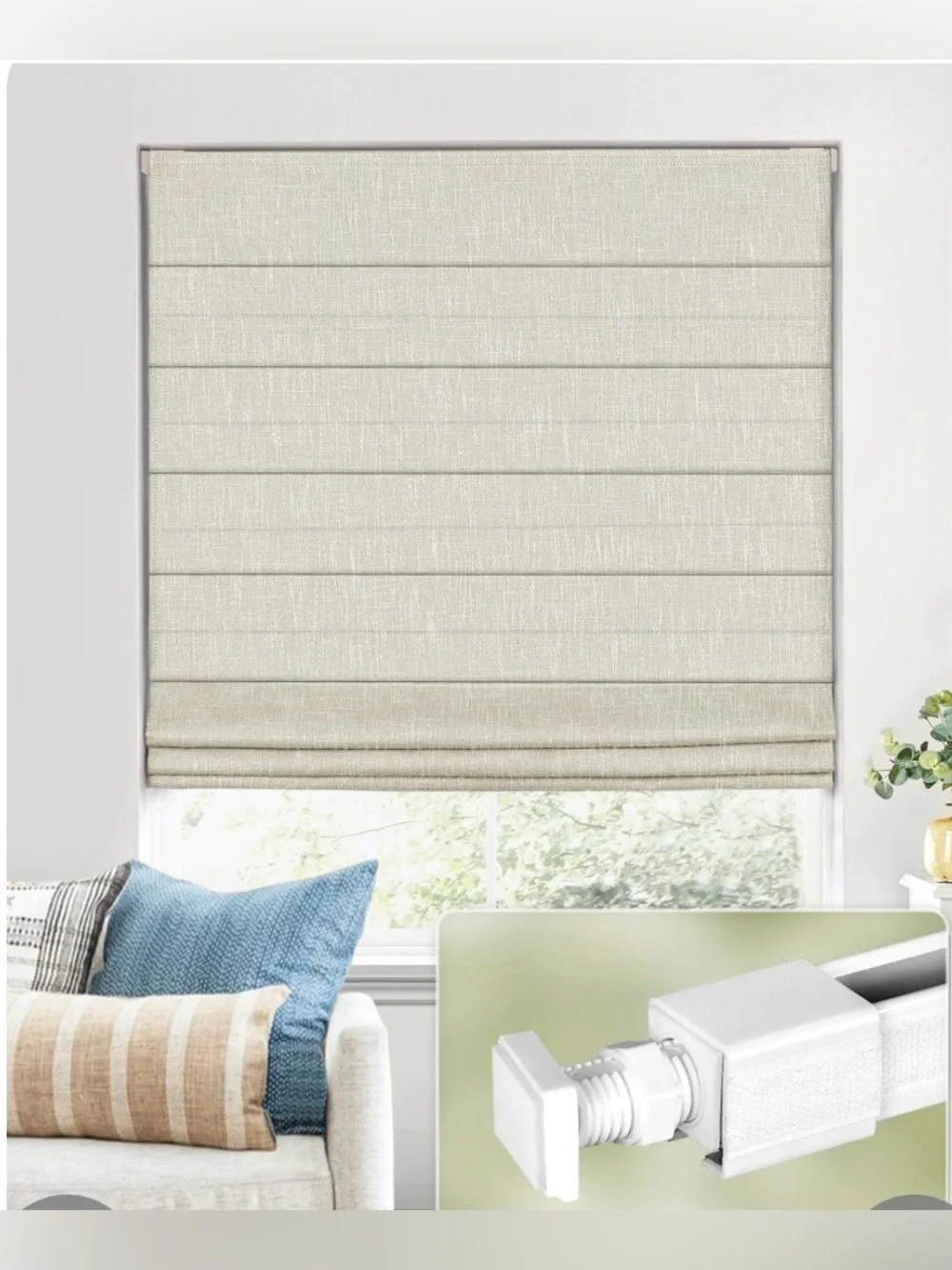 No-Drill Cordless Roman Shades Room Darkening 30”W 48”L - BEIGE
